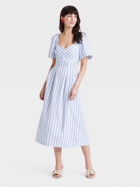 a new day Light Blue and White Striped Midi Dress